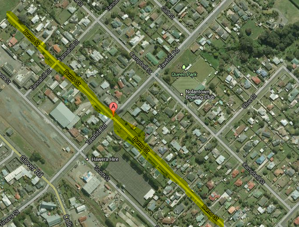 LOCATION OF BLAZE: Burns Street, Hawera